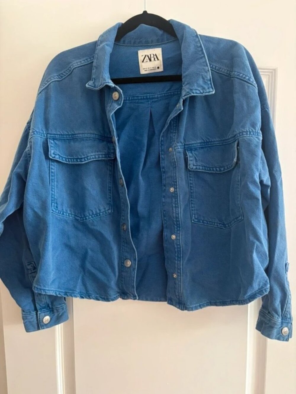 Bright Blue Cropped Denim Button Front Jacket, Women’s XS